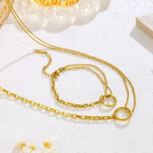 Fashion Women’s box chain Stainless Steel Jewelry Necklace Trendy Versatile Charming Round Pendant Gift Necklace