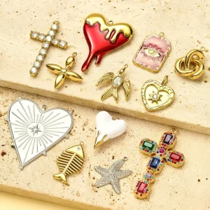 Fashion Zircon Cross Heart Stainless Steel Charm Necklace Bracelet DIY Accessories Charms for Jewelry Making