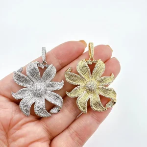 Fashion Zircon Flower Necklace Pendant CZ Gold Plated DIY Making Charm Accessories Luxury Jewelry Gift