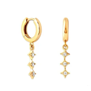 Fashion Zircon Four Pointed Star Drop Fine Jewelry 925 Sterling Silver Hoop Earrings Women