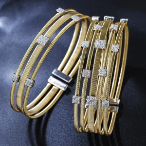 Fashion Zircon Stacked Flexible Tubogas Bangle 925 Sterling Silver Italy Rope 18k Gold Bracelet for Women Diamond Jewelry