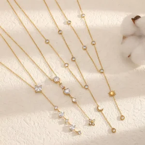 Fashion Zircon Stainless Steel Gold Plated Women’s Luxury Heart Moon Pendant Sweater Necklace