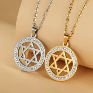 Fashion Zircon Star Hexagram Pendant Stainless Steel Jewelry for Women Men Daily Wearing