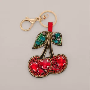 Fashion bag charms accessories fruit bag charms cherry Beaded Keychain for clothes cherry charms for bags