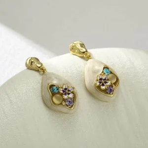 Fashion brass Drop Earring Dangle Crystal Enamel Gold Plated Drop Earrings for Women