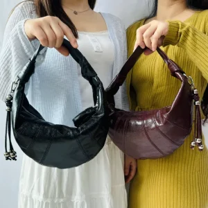 Fashion handbag for women tote bag leather Underarm Shoulder Hobo Bag Drawstring Half Moon Zipper Tassel Pendant Crossbody Bag