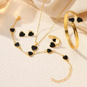 Fashion love Jewelry Set Heart Trending Cute Earrings Charms Necklace Ring Bracelets Fine Women’s Sets Jewelry