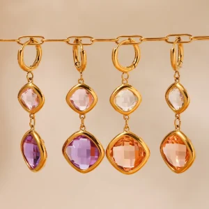 Fashion square Rimmed Czech Glass Stone Pendant Earrings Match Color Design Gorgeous Female Earrings Factory