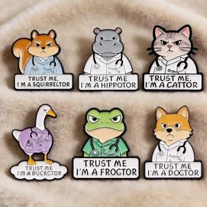 Fashion themed cartoon animal doctor brooch pins for bags and backpacks