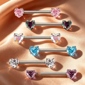 FashionASTM F136 Titanium G23 Straight Barbell Nipple Rings Heart Ends High Polish Finish Body Piercing Jewelry Women Daily Gift