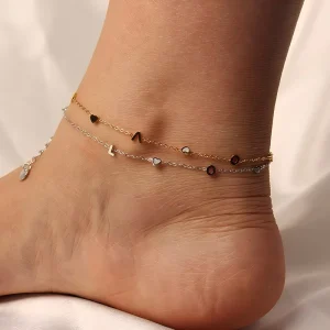 Fashionable 18K Gold Plated Stainless Steel Initial Letters Love Shell Heart Charms Unisex Vintage Gift Anklets