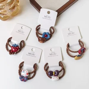 Fashionable 2 Piece Elastic Hair Ties for Women with Cartoon Animal Design