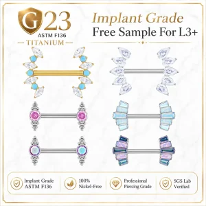 Fashionable ASTM F136 Titanium CZ Opal Nipple Piercing Barbell Body Jewelry for Women