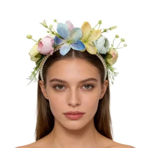 Fashionable Abric Flower Pearl Headband Handmade Biomimetic Floral Hair Accessories
