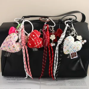 Fashionable Alloy Ins Fabric Girl Heart Bow Braided Rope Bag Charm Bag Fashion Accessory Pendant
