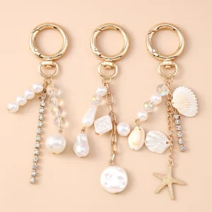Fashionable Alloy Shell Pearl Beaded Bag Accessories with Hooks Zinc Alloy Material Elegant Design