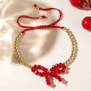Fashionable Bead Bracelet Bohemian Women’s Bracelet Bows Ribbon Charm Adjustable Length Beads Stackable Jewelry for Women
