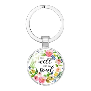 Fashionable Bible Verse Christian Metal Keyring with Handmade Glass Charm Faith Jewelry
