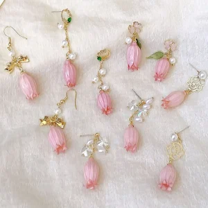 Fashionable Bohemia Romantic Long Drop Pearl Crystal Dangle Handmade Women’s Real Dry Flower Lily of Valley Earrings