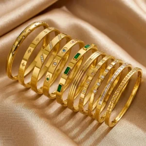 Fashionable Bracelet Sets Stainless Steel 18K Gold Plated Zircon Bangles Ladies Bracelets Waterproof Jewelry