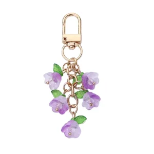 Fashionable Casual Glass Glazed Lily of the Valley Alloy Keychain Couple Bookbag Pendant