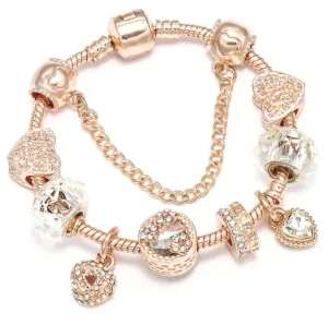 Fashionable Charm Bracelet Women Rose Gold Bead Bracelets with Charms
