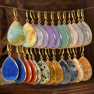 Fashionable Colorful Retro Bohemian Drop Natural Stone Pendant Earrings Women’s Ear Pendants Accessories