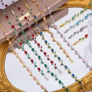 Fashionable Copper Alloy Zircon Flower Necklace Colorful Crystal Vine Link Chain Pendant Jewelry for Women Perfect Daily Party