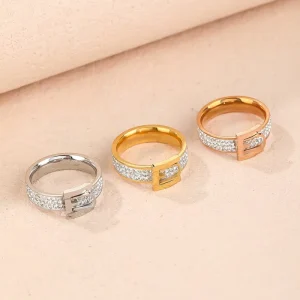 Fashionable Costume Diamond Zircon Gold Plated Stainless Steel Party Gift Wedding Rings Jewelry Designs for Women