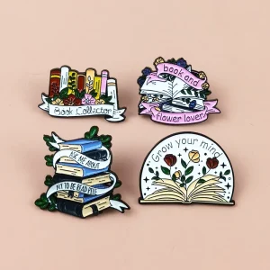 Fashionable Creative Flowers Books Metal Brooches Retro Cartoon Style Accessories Clothes Collars Needles Badges