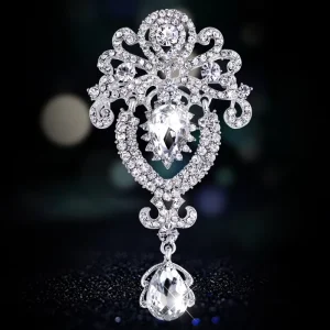 Fashionable Crown Crystal Alloy Brooch Women’s Clothing Accessories Water Drop Brooch Pink