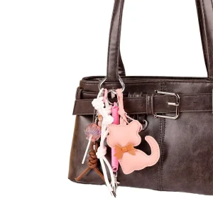 Fashionable Cute Cat Phone Pendant Carabiner Keychain PU Leather Cartoon Kitten Bag Decoration