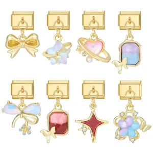 Fashionable DIY Bracelet Accessories New Colorful Diamond inlaid Italian Charm Pendants for Jewelry Making