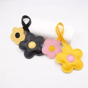 Fashionable Double-layer Flower Pendant Keychain Flower Shaped PU Leather Cute Pendant Bag Hanging Decoration