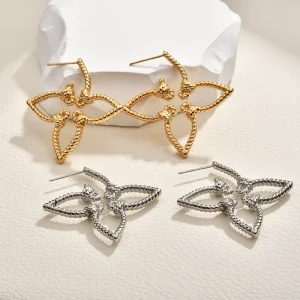 Fashionable Elegant French Hollow Twist Knot Flower Real Gold Plating European American Exaggerated High end Niche Earrings