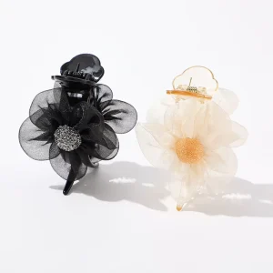 Fashionable Fabric Hair Bows with Clips Flowers Design 10cm Length Sweet Style Party Hair Accessories for Women & Children