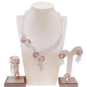 Fashionable Flower Designs Jewelry Sets New African Sliver Plated Women Gift Geometric Necklace Earring Jewelry Set