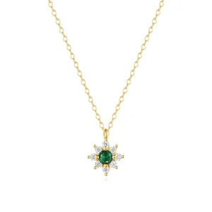 Fashionable Flower Green Zircon Ladies Necklace 925 Silver 18K Gold Plated