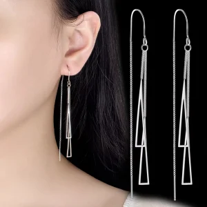 Fashionable Geometric Triangle Ear Hook Tassel Earrings Suitable for Weddings Birthdays Parties and Daily Wear