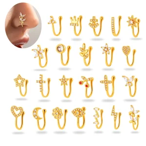 Fashionable Gold Plated Non Pierced Nose Cuff Non piercing CZ Septum Women Nose Piercing Copper Jewelry