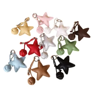 Fashionable Handmade Hand woven Colorful Braided Rope Star Pendant Ins Style Artificial Leather Keychain Bag Car Charm