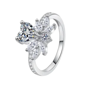Fashionable High quality Luxury Gem 925 Sterling Silver Moissanite Flower shaped Wedding Women’s Ring Exquisite Ring Accessories