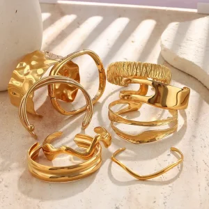 Fashionable Irregular Adjustable Opening Bracelet 18K Gold plated Stainless Steel Bracelet Waterproof Jewelry Non fading Gift