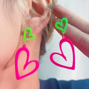 Fashionable Irregular Hollow Out Acrylic Double Heart Earrings with Simple European and American Rose Red Heart Drop Earrings