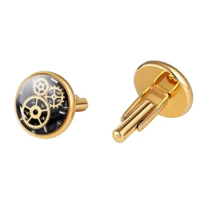 Fashionable Jewelry Enamel Cufflinks Round Men Shirt Gentleman Yellow Gold Engraveable 316 Stainless Steel Cufflinks