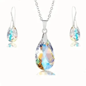 Fashionable Jewelry Set Colorful Crystal Drop Earrings Pendant Necklace Set NSJS 00072