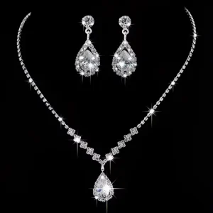 Fashionable Jewelry Set Sparkling Evening Gown Accessory with Rhinestone Necklace and Earrings for the Bride NSJS 00012