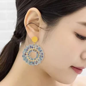 Fashionable Jewelry Stainless Steel Handmade Colorful Bead Flower Earrings for Girls