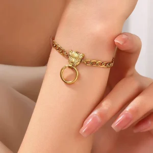 Fashionable Ladies’ Leopard Head Pendant Bracelet Fashionable Cheetah Jewelry Stainless Steel Bracelet Factory