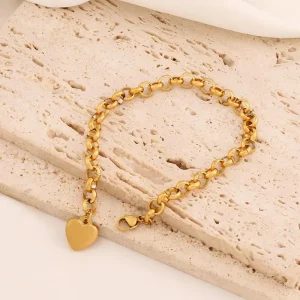 Fashionable Lady’s Heart Bracelet 18K Gold plated Simple Heart shaped Pendant Stainless Steel Bracelet Factory
